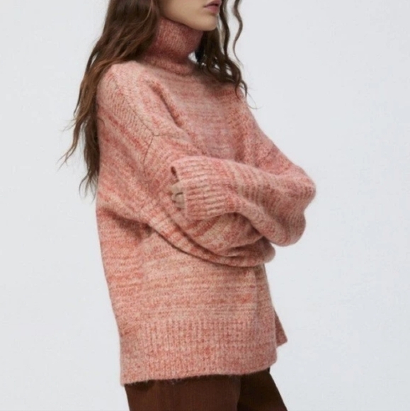 Zara Alpaca Blend Turtleneck Sweater - Blush Pink - Boxy & Oversized Fit - Picture 6 of 13